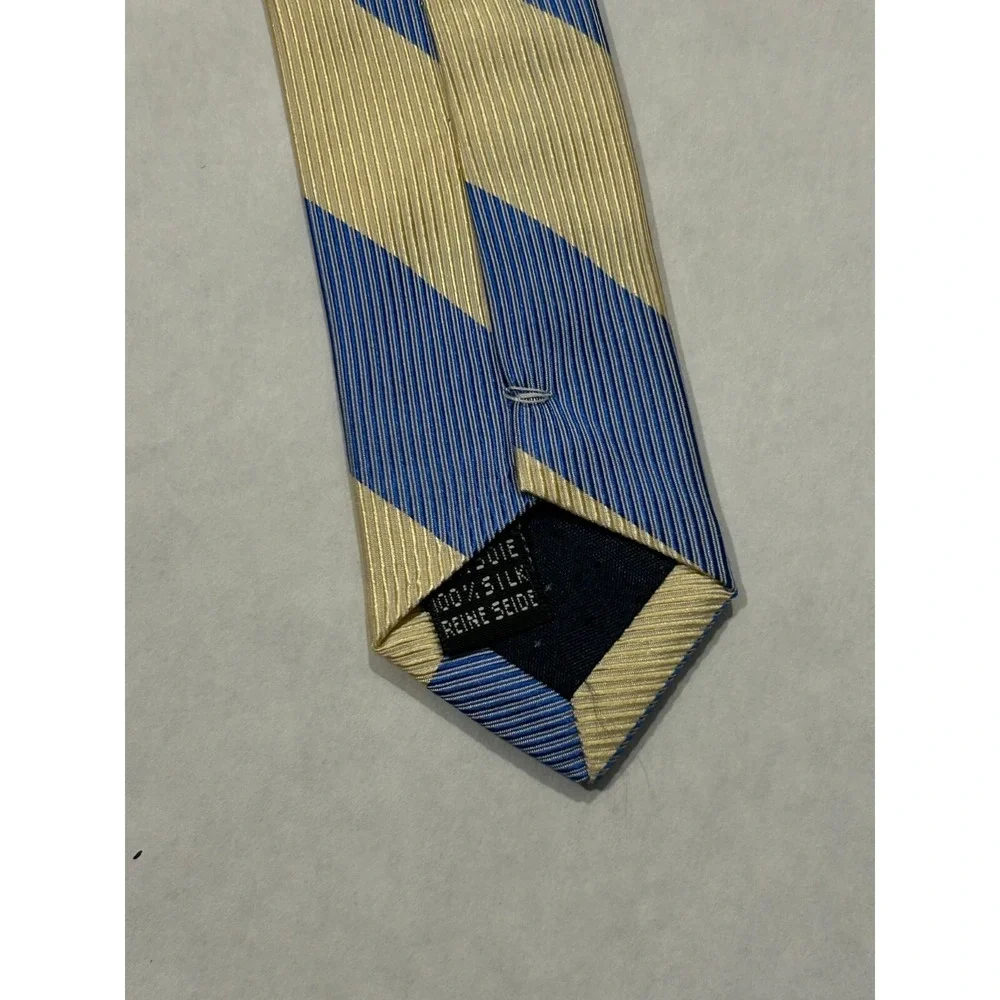 J. Press Necktie Mens One Size Blue Yellow Striped Silk Designer Classic‎ Repp